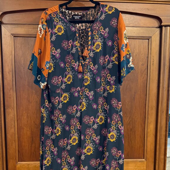 JOHNNY WAS WORKSHOP SILK NAVY FLORAL MAXI DRESS ~ SIZE XL - Picture 1 of 10